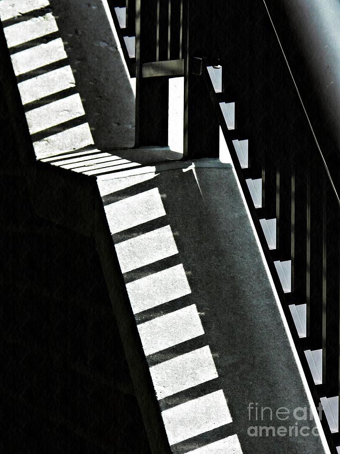 Black And White Photograph - Bannister and Shadows by Sarah Loft