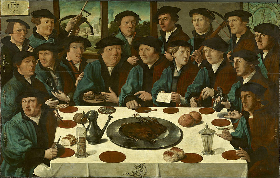 Banquet of Members of Amsterdams Crossbow Civic Guard Painting by Cornelis Anthonisz