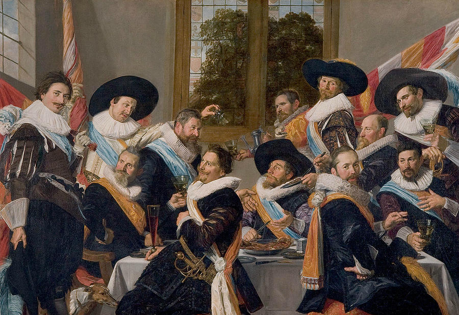 Banquet of the officers of the Calivermen Civic Guard, Haarlem Painting by Frans Hals