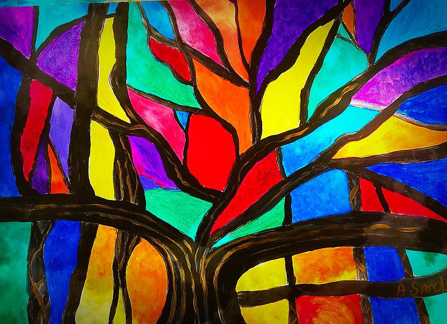 Banyan tree abstract Painting by Anne Sands