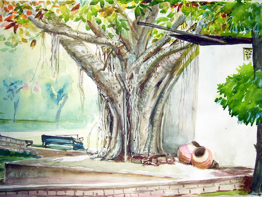 Landscape Painting - Banyan tree by Prabhu  Dhok