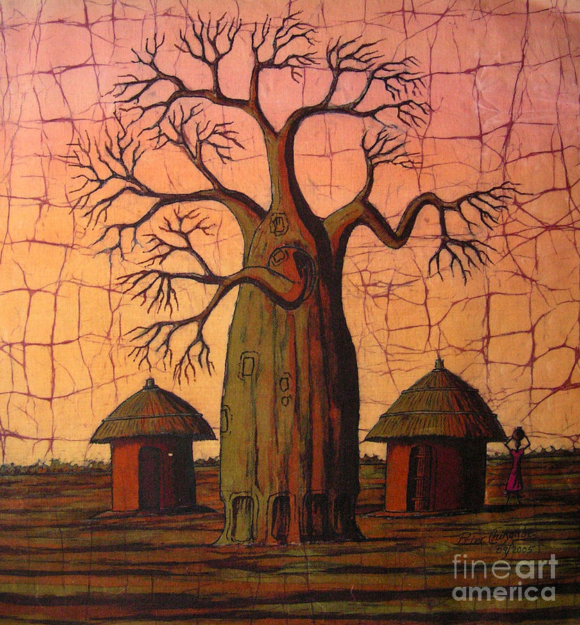Baobab Tree In The Village Painting By Peter Chikwondi Pixels