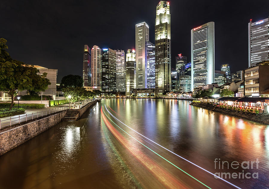 Baot on Singapore river at night Photograph by Didier Marti