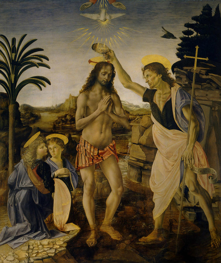 Baptism of Christ, between 1470-1475 Painting by Leonardo da Vinci