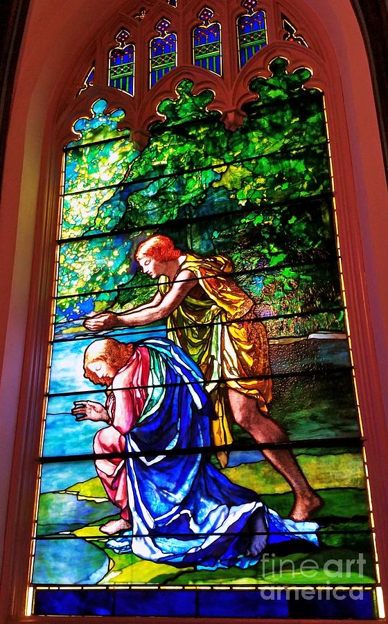 Baptism Scene In Stained Glass, Emmanuel Church Photograph by Poets Eye