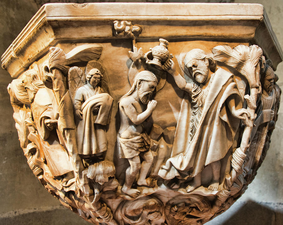 Baptismal Font Showing Baptism of Jesus, Avila, Spain Photograph by ...