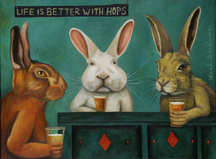 Rabbit Painting - Bar Hopping by Leah Saulnier The Painting Maniac