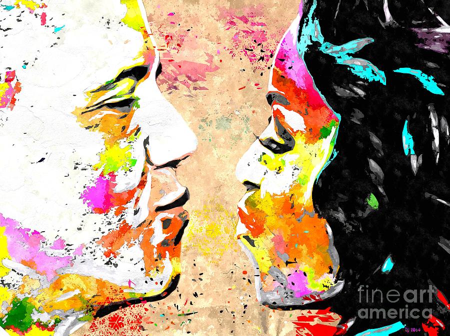 Barack And Michelle Colored Grunge Mixed Media
