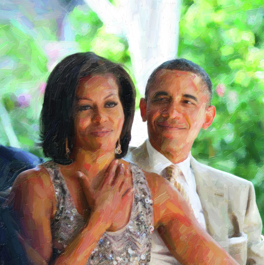 Barack and Michelle Obama Painting by Celestial Images