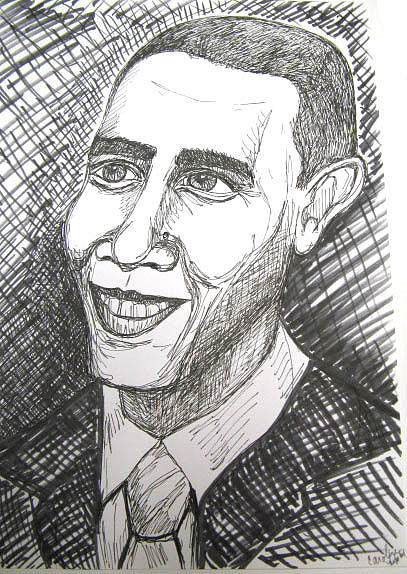 Portrait Drawing - Barack Obama by Caroline Lifshey