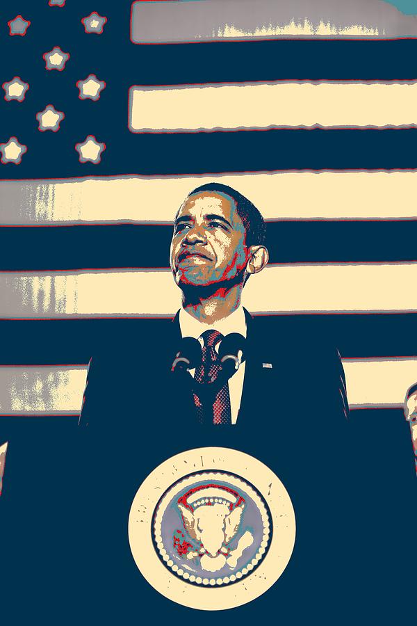 Barack Obama With American Flag 4 Painting by Celestial Images