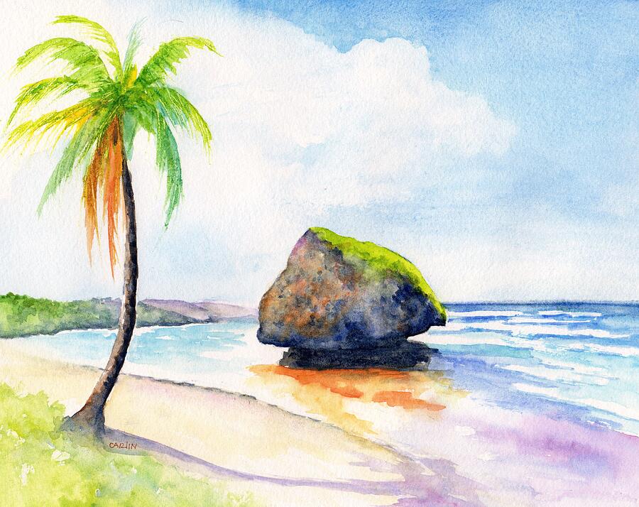 Barbados Bathsheba Beach Watercolor Painting by Carlin Blahnik CarlinArtWatercolor