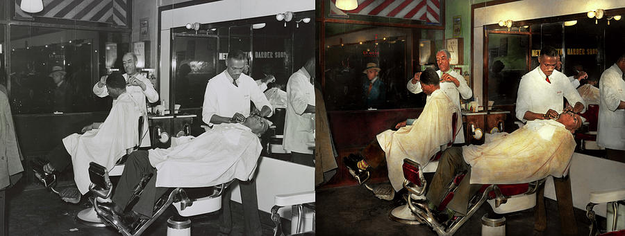 Chicago Photograph - Barber - A time honored tradition 1941 - Side by Side by Mike Savad