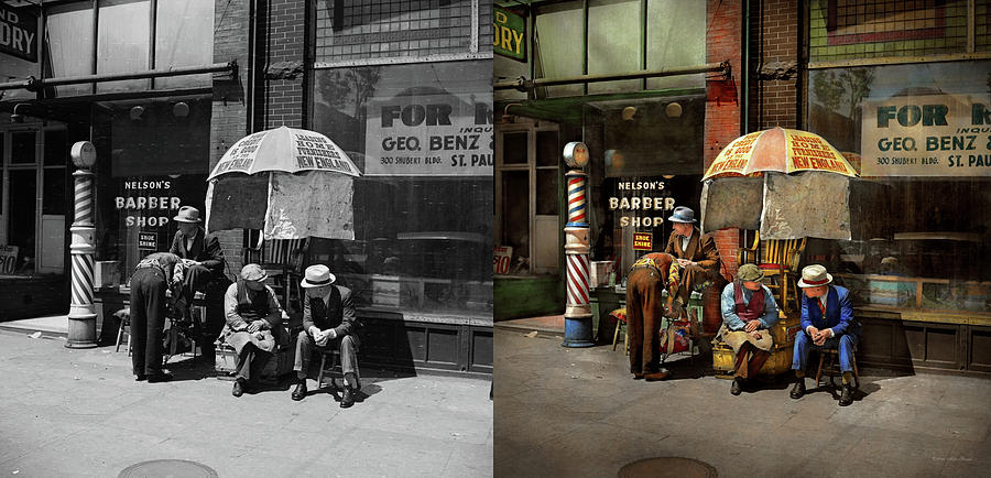 Barber - At Nelsons Barber Shop 1937 - Side by Side Photograph by Mike Savad