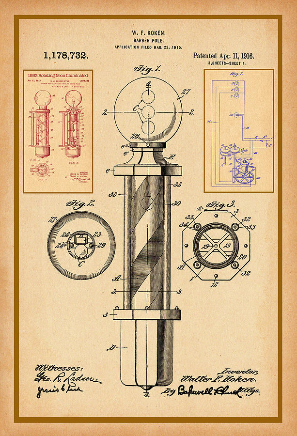 Barber Pole Patent Drawing Digital Art by Carlos Diaz