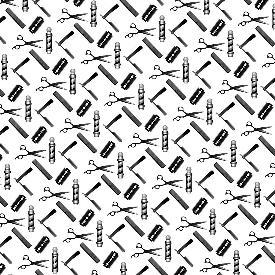 Black And White Digital Art - Barbers Shop Pattern by Early Kirky