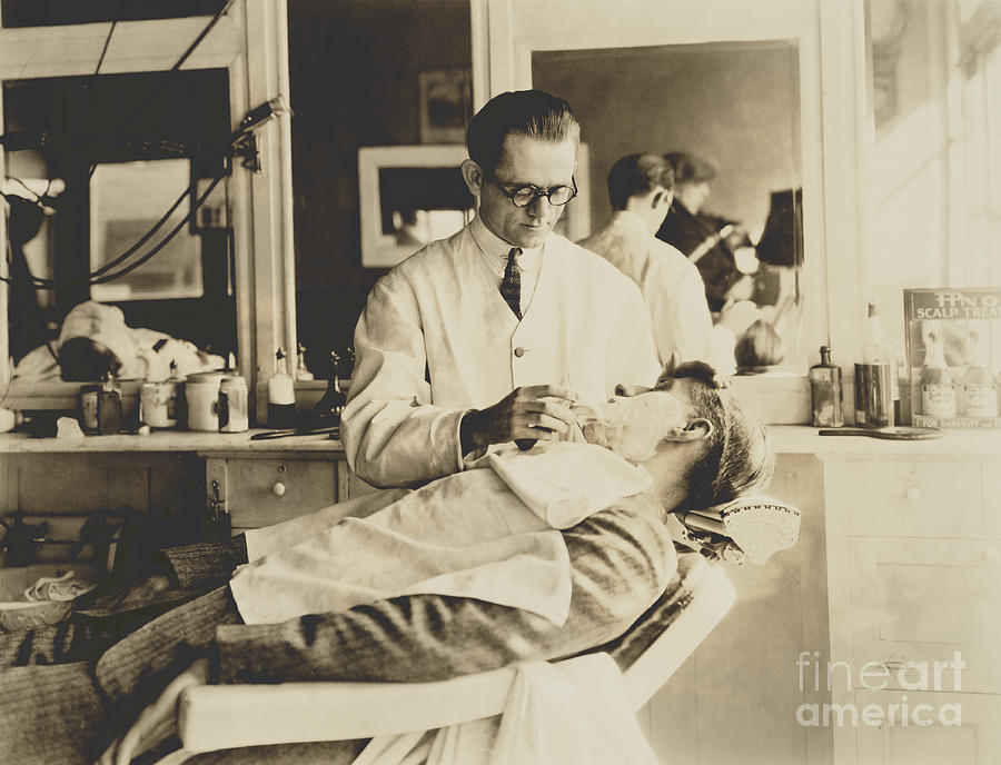 Barbershop Shave, 1923 Photograph by Science Source