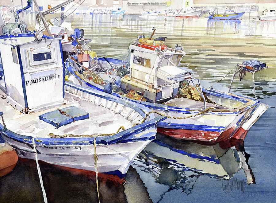 Barcas En El Puerto Almeria Painting by Margaret Merry