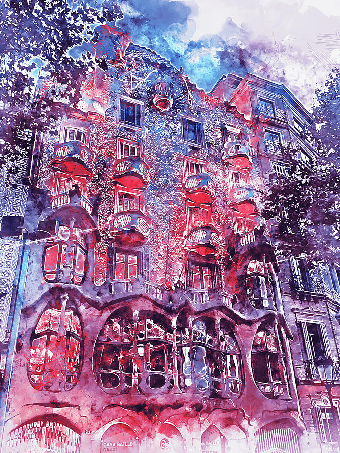 Barcelona, Casa Batllo, Watercolor - 04 Painting by AM FineArtPrints