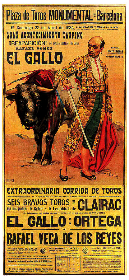 Barcelona, Catalonia, Bullfighter, vintage travel poster Painting by Long Shot