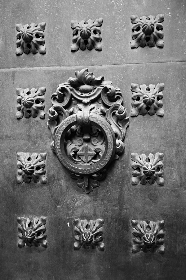 Barcelona Cathedral Door Barcelona Spain Black and White Photograph by Toby McGuire