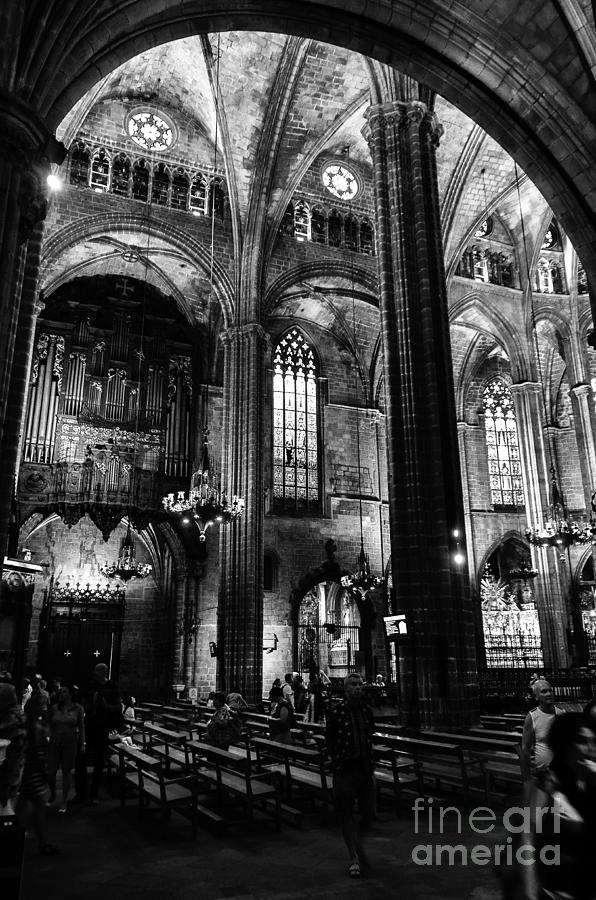 Barcelona Cathedral interior bw Photograph by RicardMN Photography