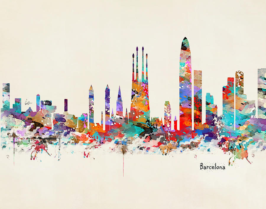 Barcelona City Skyline Painting by Bri Buckley
