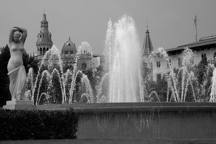 Barcelona Fountain Placa de Catalunya Black and White Photograph by Toby McGuire