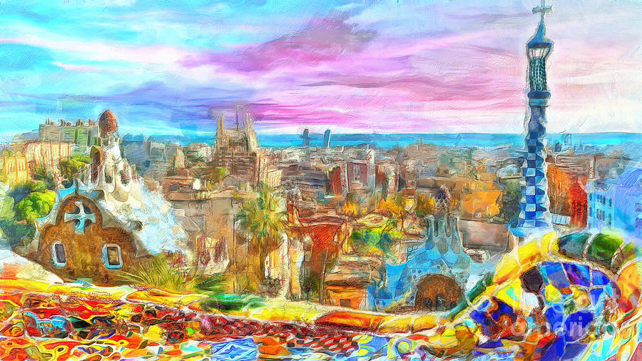 Barcelona from Park Guell  Painting by Stefano Senise