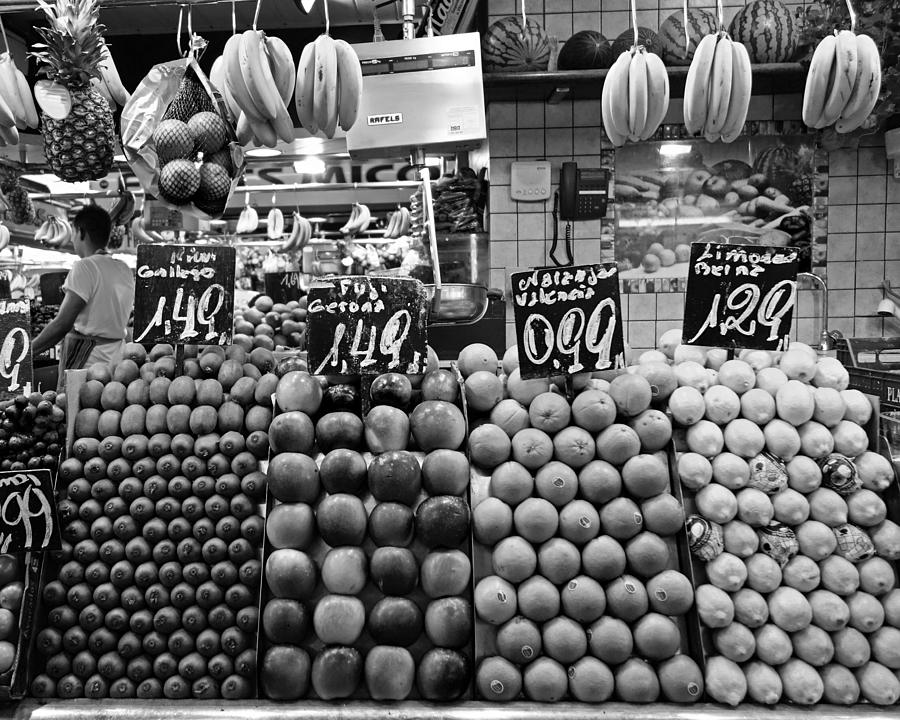 Barcelona Market Barcelona Spain Black and White Photograph by Toby McGuire