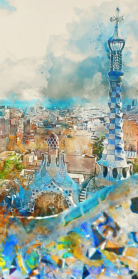 Barcelona, Parc Guell - 02 Painting by AM FineArtPrints