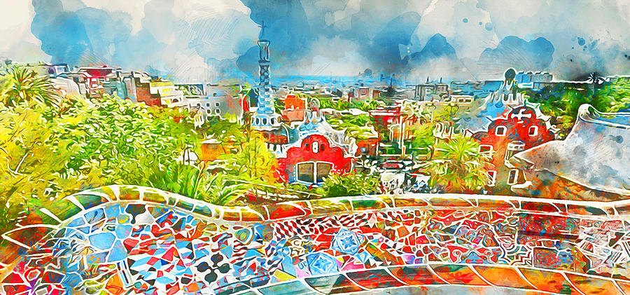 Barcelona, Parc Guell - 03 Painting by AM FineArtPrints