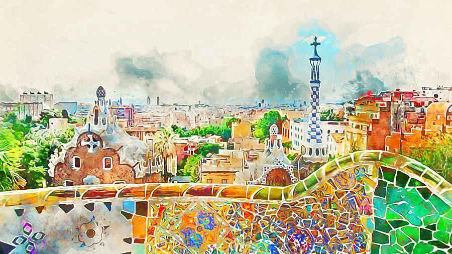 Barcelona, Parc Guell - 04 Painting by AM FineArtPrints