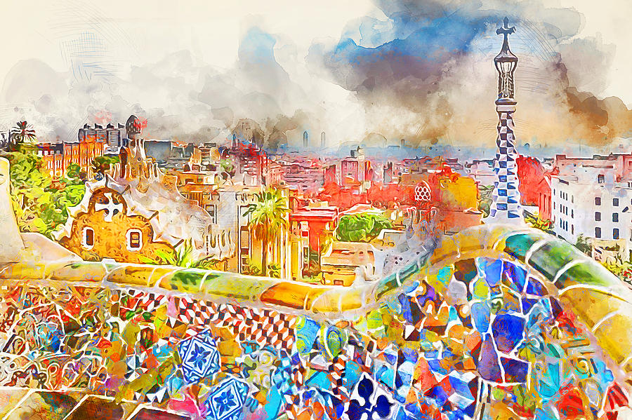 Barcelona, Parc Guell - 05 Painting by AM FineArtPrints