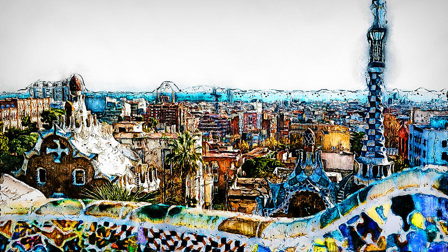 Barcelona, Parc Guell - 07  Painting by AM FineArtPrints