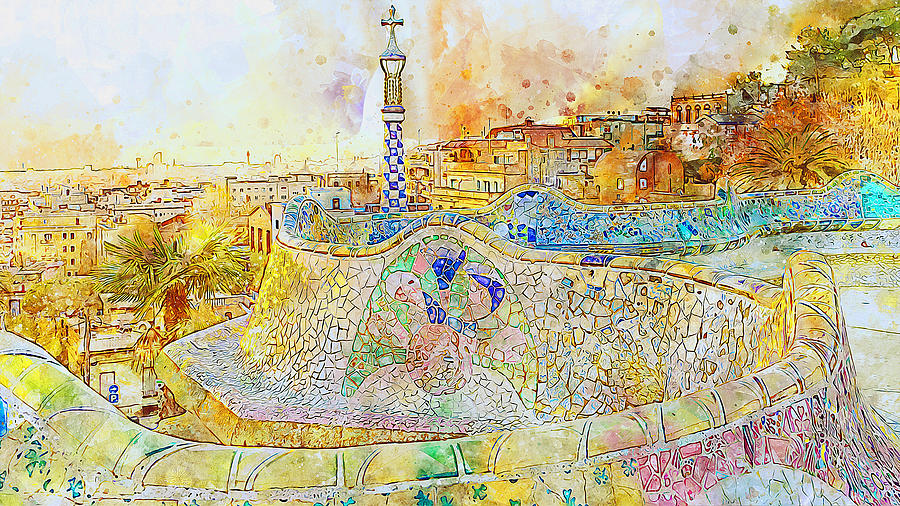 Barcelona, Parc Guell - 08 Painting by AM FineArtPrints