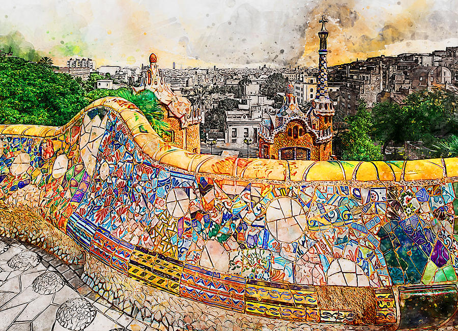 Barcelona, Parc Guell - 10 Painting by AM FineArtPrints