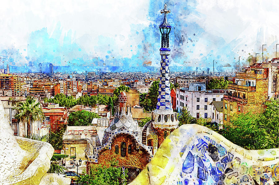 Barcelona, Parc Guell - 11 Painting by AM FineArtPrints