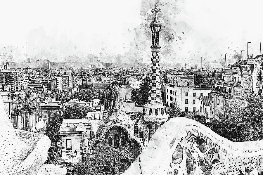 Barcelona, Parc Guell - 12 Painting by AM FineArtPrints
