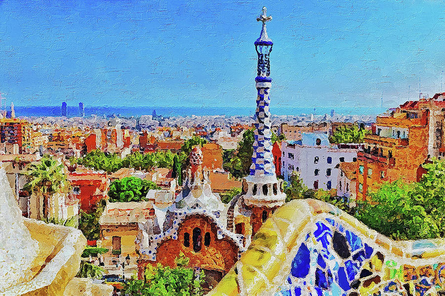 Barcelona, Parc Guell - 13 Painting by AM FineArtPrints
