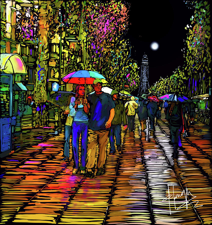 Barcelona Rain in Spain Painting by DC Langer