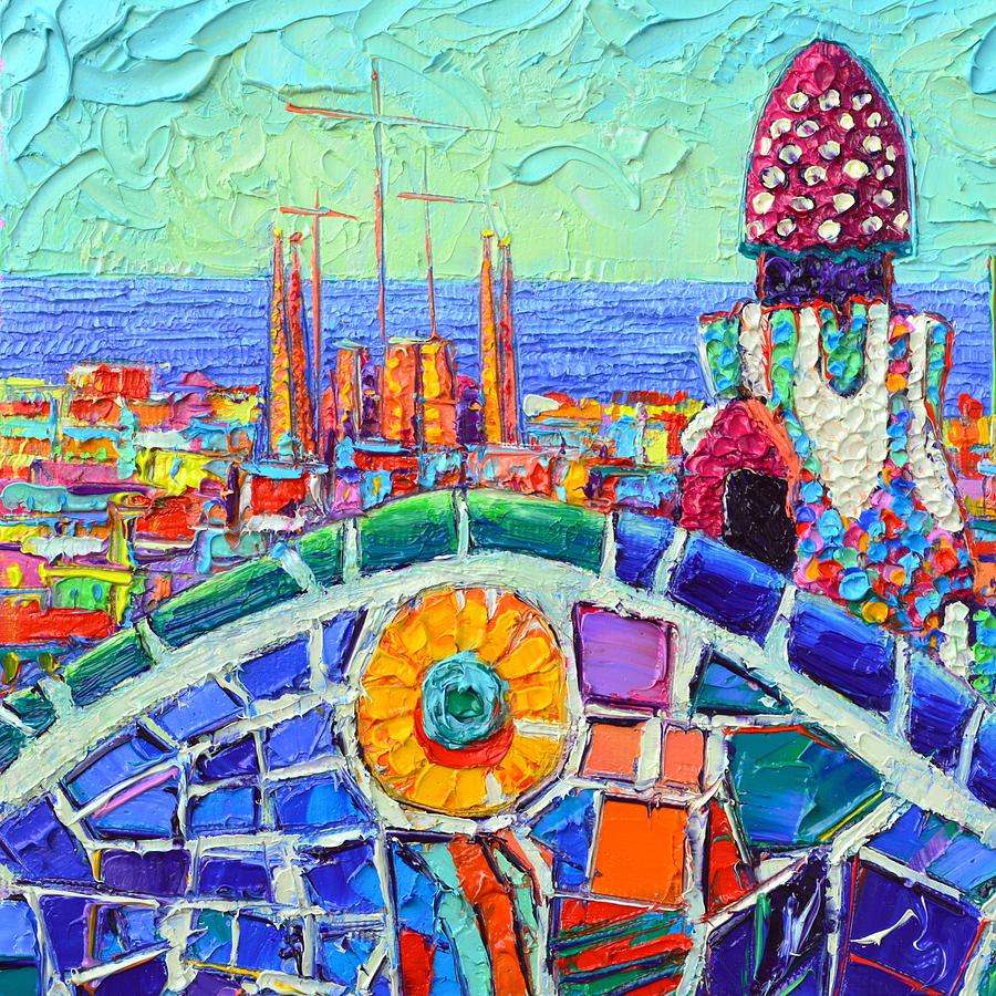 Barcelona Painting - BARCELONA SAGRADA FAMILIA FROM PARK GUELL impasto textural impressionist palette knife oil painting by Ana Maria Edulescu