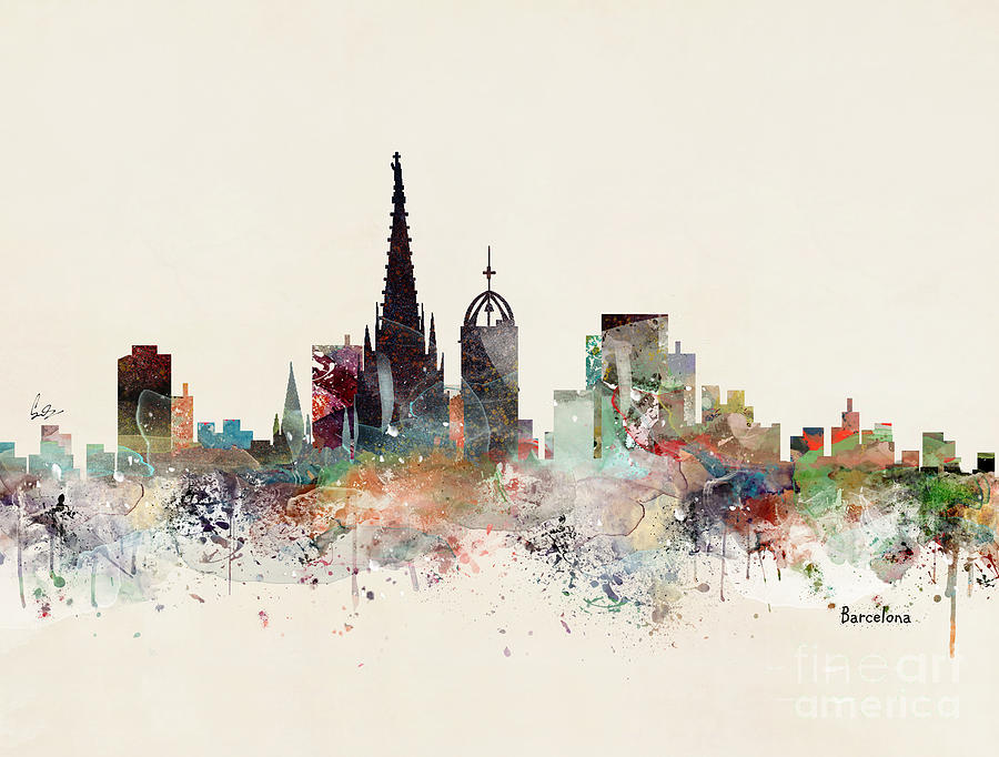 Barcelona Skyline Painting by Bri Buckley