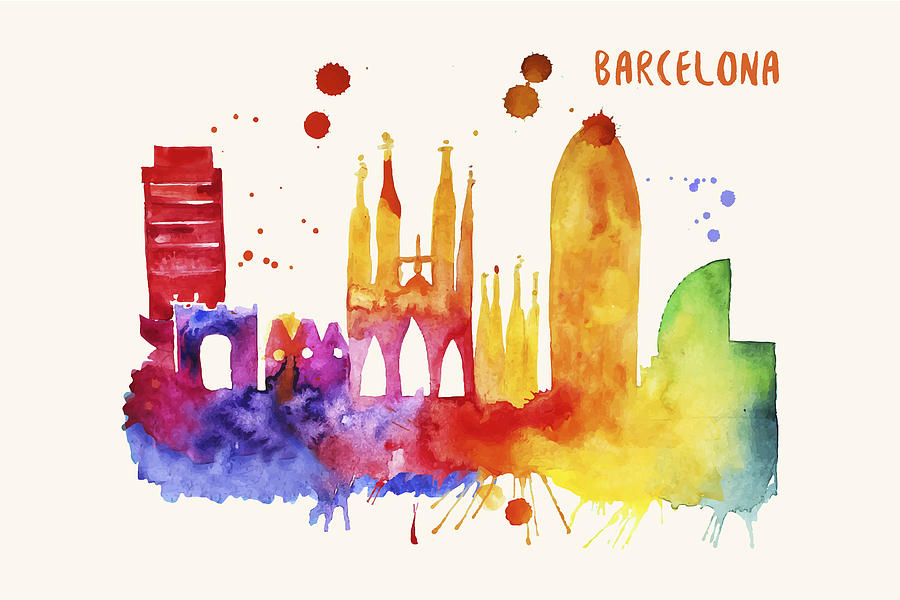 BARCELONA SKYLINE MAP Print Poster Watercolour Framed Canvas Wall Art Gift CITY 