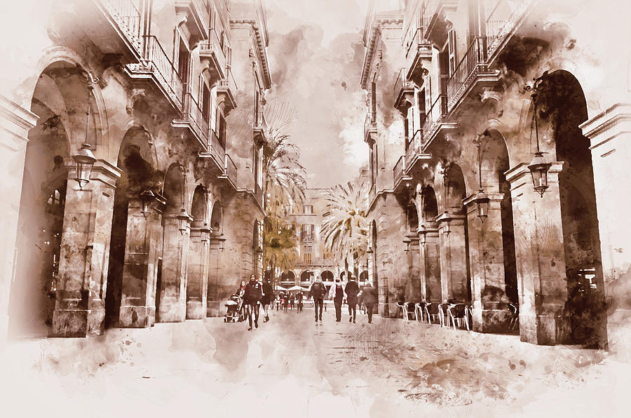Barcelona Painting - Barcelona, Streets - 05 by AM FineArtPrints