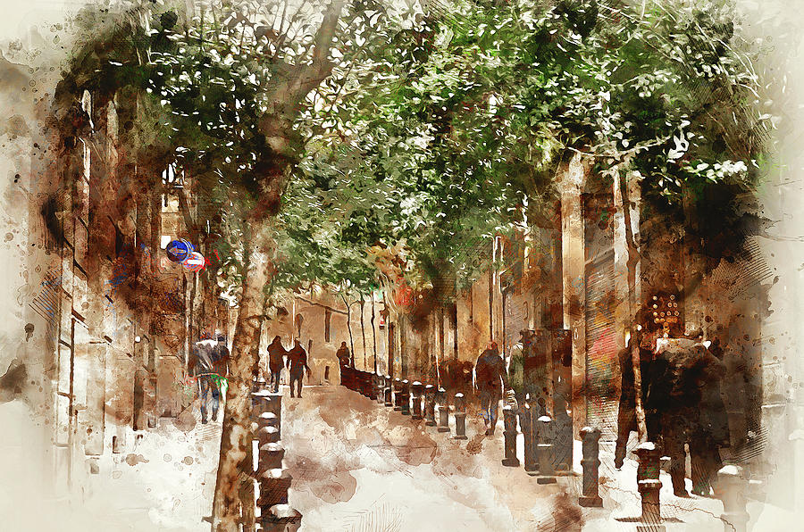 Barcelona Painting - Barcelona, Streets - 10 by AM FineArtPrints