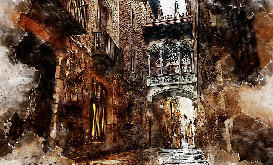 Barcelona, Streets - 11 Painting by AM FineArtPrints