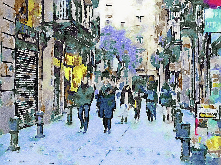 Barcelona Watercolor Streets 23 Digital Art by Yury Malkov
