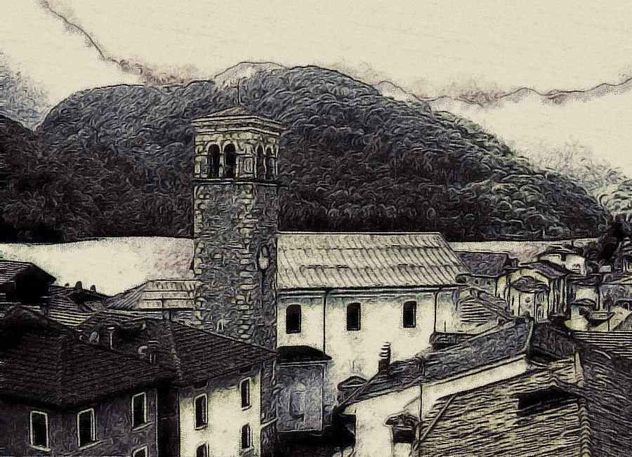 Barcis Italy in Ink Mixed Media by Susan Maxwell Schmidt