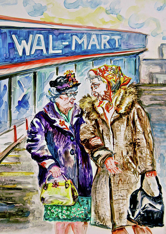 Old Women Painting - Bargain Hunters by Margaret Donat